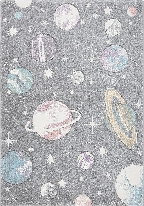 SAFAVIEH Carousel Kids Collection Area Rug - 9' x 12', Grey & Lavender, Non-Shedding & Easy Care, Ideal for High Traffic Areas for Boys & Girls in Playroom, Nursery, Bedroom (CRK103F)