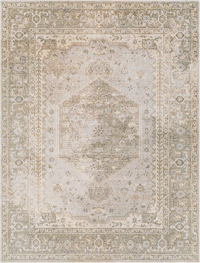 Mark&Day Washable Rugs, 9x12 Edmond Traditional Camel Area Rug, Gray Olive Brown Carpet for Living Room, Bedroom or Kitchen (9'2" x 12',Machine Washable)