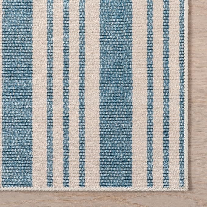 Dash & Albert Talos Blue Machine Washable Rug, 3 X 5 Feet, Blue/Ivory Stripe Pattern