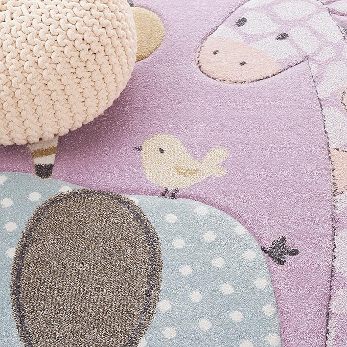 SAFAVIEH Carousel Kids Collection Area Rug - 4' Square, Purple, Animal Design, Ideal for High Traffic Area for Boys & Girls in Playroom, Nursery, Bedroom (CRK120V-4SQ)