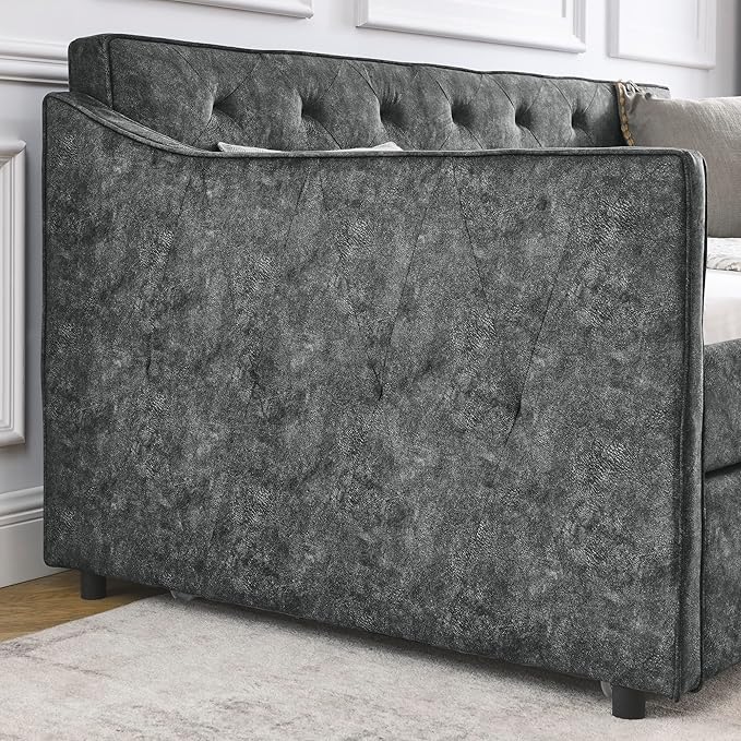 Bellemave Twin Upholstered daybed with Trundle, Polyester Sofa Bed Twin Size, daybed with Trundle for Adults, Kids, Girls, Teens, for Living Room, Grey