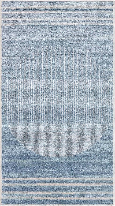 Mark&Day Washable Rugs, 7ft Round Elk Falls Modern Slate Blue Area Rug, Blue Grey Carpet for Living Room, Bedroom or Kitchen (6'7" Round, Machine Washable)