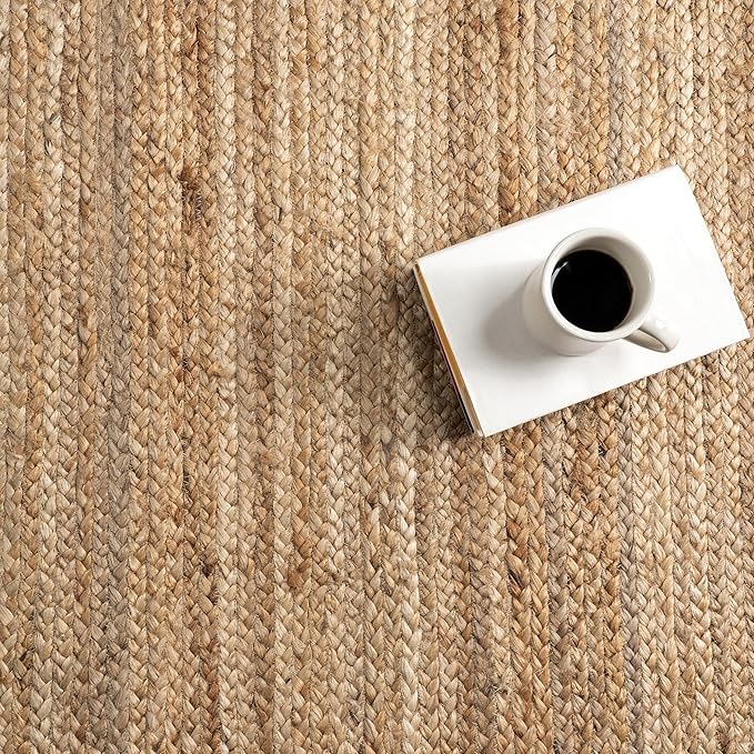 nuLOOM 3 Round Rigo Jute Hand Woven Area Rug, Natural, Solid Farmhouse Design, Natural Fiber, For Bedroom, Living Room, Dining Room, Hallway, Office, Kitchen, Entryway