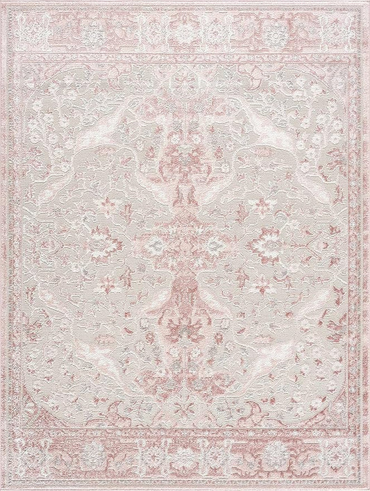 BoutiqueRugs Blush & Light Pink Collection Zora Bohemian Oriental Medallion Large Area Rug - Traditional Floral Carpet for Living Room - Blush, Pale Pink, Cream - 8'10" x 12' (9x12 Area Rug)