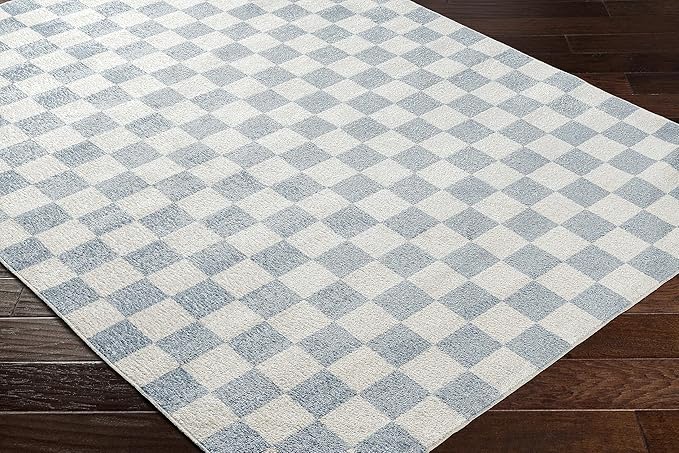 Mark&Day Washable Rugs, 5x7 Shaquina Modern Pale Blue Checkered Rug, Blue Ivory Carpet for Living Room, Bedroom or Kitchen (5'3" x 7', Machine Washable)