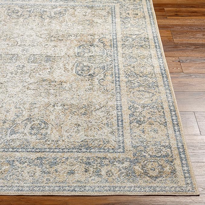 Mark&Day Washable Rugs, 9x12 East Traditional Light Gold Area Rug, Gold Blue Beige Carpet for Living Room, Bedroom or Kitchen (9'2" x 12', Machine Washable)