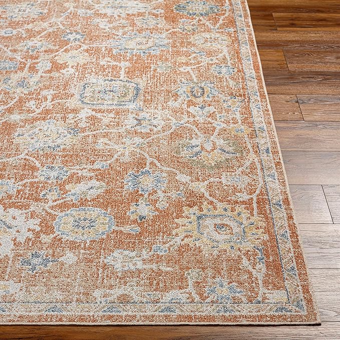 Mark&Day Washable Rugs, 5x7 Erlanger Traditional Burnt Orange Area Rug, Orange Blue Beige Carpet for Living Room, Bedroom or Kitchen (5'3" x 7', Machine Washable)