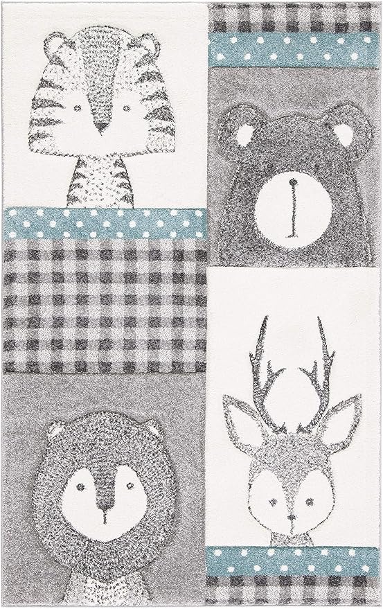 SAFAVIEH Carousel Kids Collection Accent Rug - 3'3" x 5'3", Grey & Ivory, Animal Design, Non-Shedding & Easy Care, Ideal for High Traffic Areas for Boys & Girls in Playroom, Nursery, Bedroom (CRK188B)