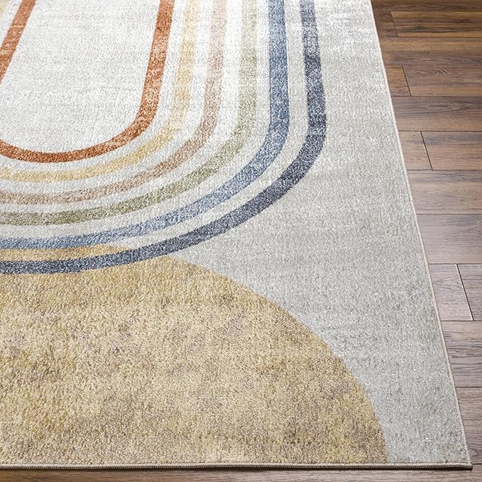 Mark&Day Washable Rugs, 5x7 Eliot Modern Beige Area Rug, Beige Orange Blue Carpet for Living Room, Bedroom or Kitchen (5'3" x 7', Machine Washable)