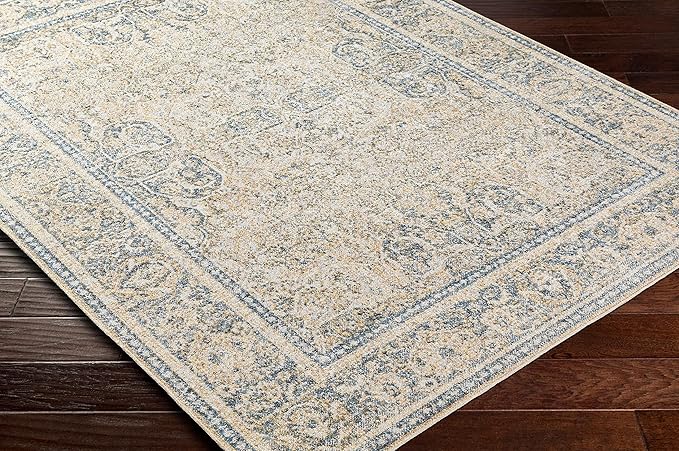 Mark&Day Washable Rugs, 9x12 East Traditional Light Gold Area Rug, Gold Blue Beige Carpet for Living Room, Bedroom or Kitchen (9'2" x 12', Machine Washable)