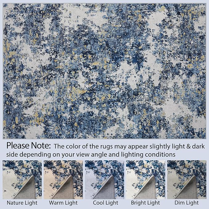8x10 Area Rug for Living Room Bedroom: Large Washable Rug with Anti-Slip Backing Non-Shedding Stain-Resistant Soft Abstract Carpet for Dining Room Nursery Home Office (Blue/Multi)