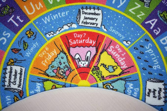KC Cubs Educational Kids Rug – ABC Alphabet, Seasons, Months & Days Learning Mat – Soft Interactive Carpet for Classroom, Playroom & Bedroom 3x3 Round