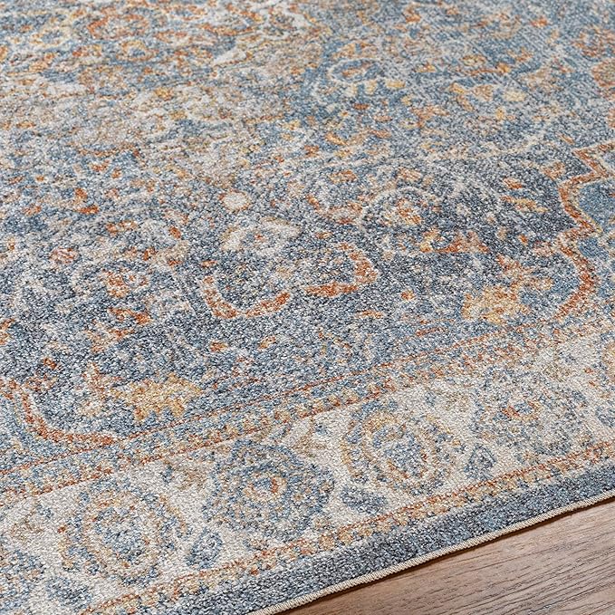 Mark&Day Washable Rugs, 2x4 Elsmore Traditional Dark Blue Area Rug, Blue Ivory Orange Carpet for Living Room, Bedroom or Kitchen (2'3" x 3'9", Machine Washable)