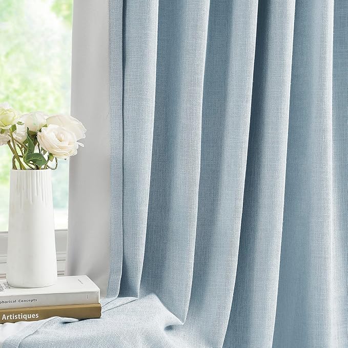 Central Park Dusty Blue Pinch Pleat Full Blackout Curtain Panel 120 Inches Long Thermal Insulated Drapery with Blackout Liner for Farmhouse Bedroom Window Treatment Sets with Hooks, 40"x120"x2